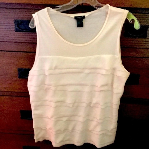 Ann Taylor Tank size L Off White Sheer layered Ruffle front Spring Summer - Picture 1 of 6